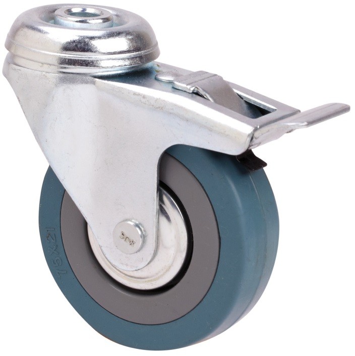 ALEX - RUEDA GIRATORIA.AGUJERO M12 FRENO 310-100-5 CP POLIAMIX-GOMA GRIS EJE LISO