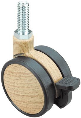 ALEX - RUEDA GIRATORIA.ESPIGA ROSCADA M10x25 FRENO 50DKMF75 NYLON-MADERA HAYA