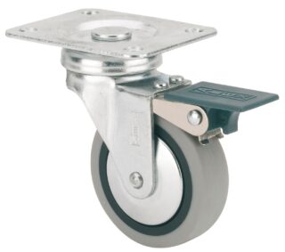 ALEX - RUEDA GIRATORIA.PLACA FRENO 601-060-3 POLIAMIX-GOMA GRIS EJE LISO