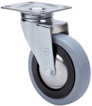 ALEX - RUEDA GIRATORIA.PLACA 10A125CP-PGAN POLIAMIX-GOMA GRIS EJE LISO