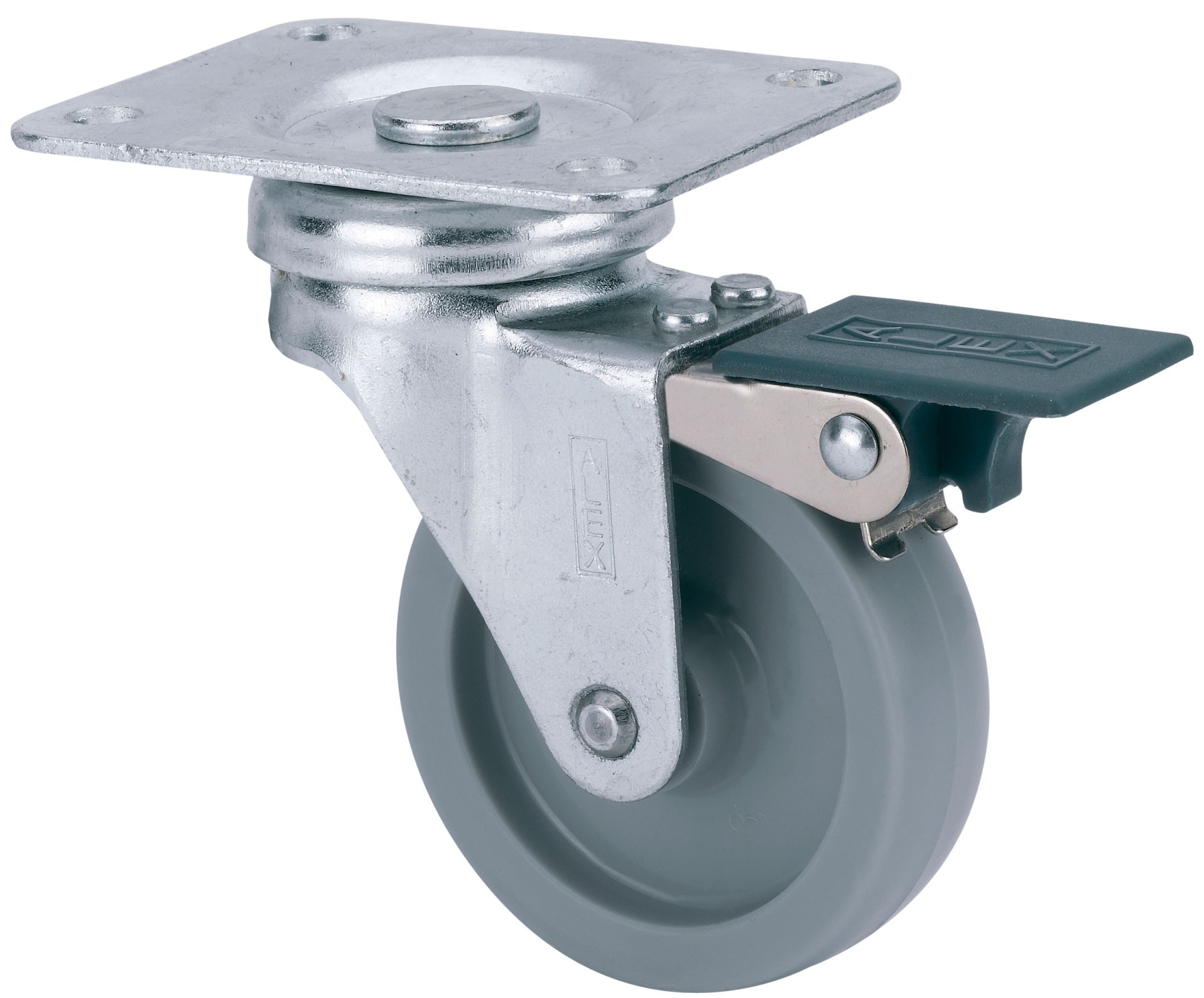 ALEX - RUEDA GIRATORIA.PLACA FRENO 10BSRFN50-BP PLASTICO GRIS EJE LISO