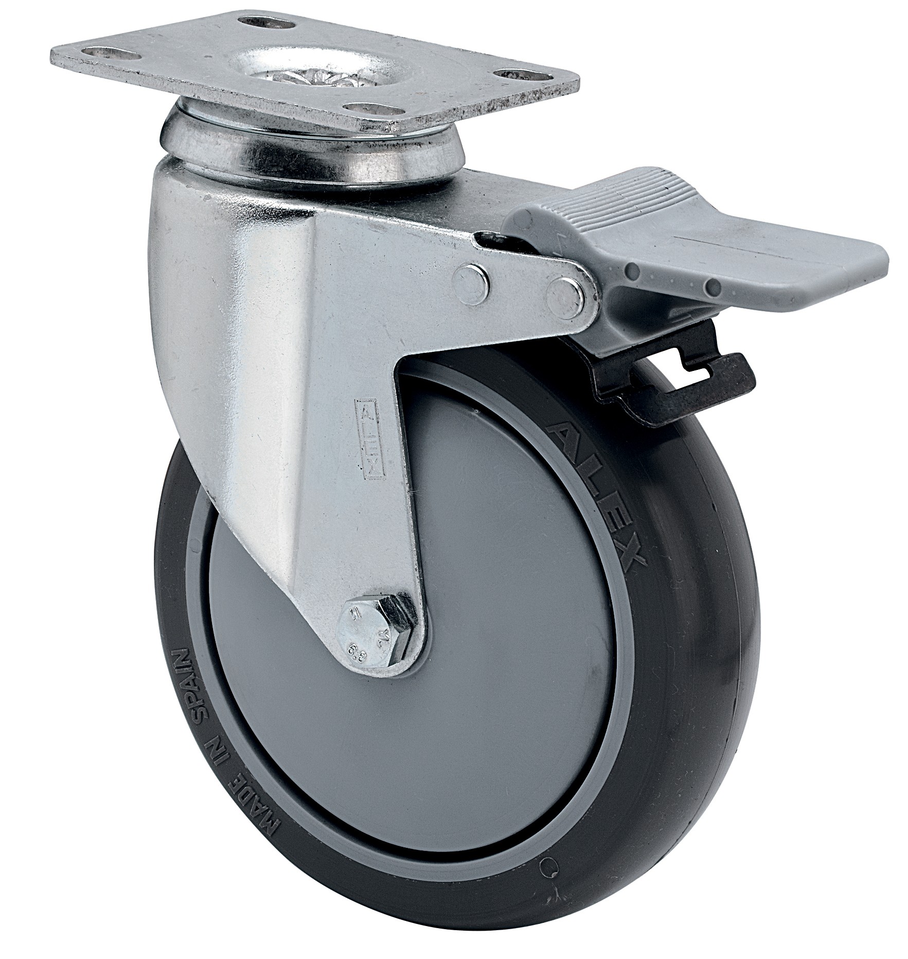 ALEX - RUEDA GIRATORIA.PLACA FRENO 10BHAFD125CP-PGAISB GOMA GRIS EJE BOLAS