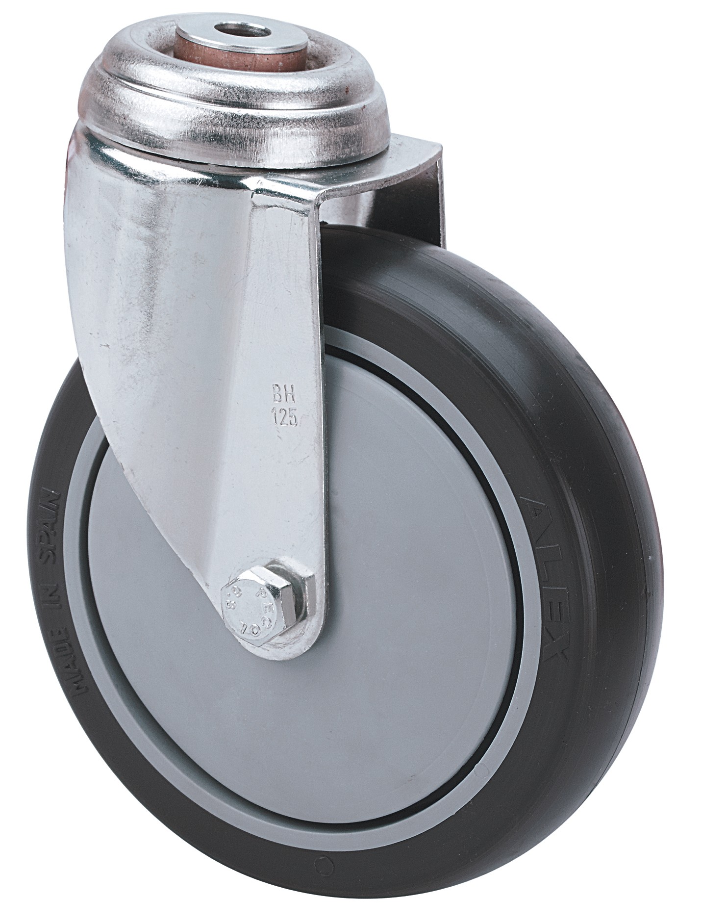 ALEX - RUEDA GIRATORIA.AGUJERO M10 20BHA125CP-PGAISB GOMA GRIS EJE BOLAS