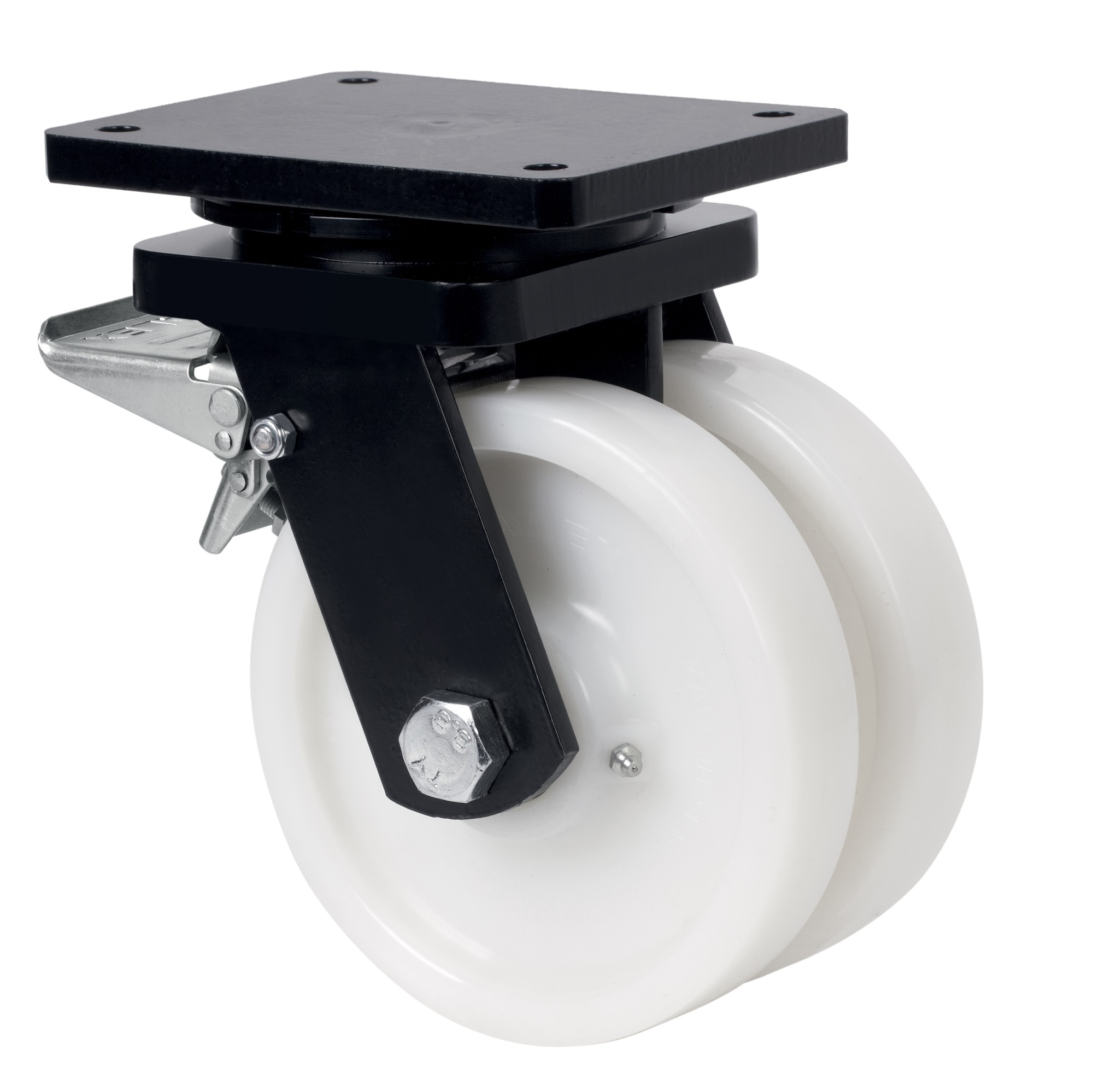 ALEX - RUEDA GIRATORIA.PLACA FRENO 10HLGFD150-FT NYLON BLANCO EXTRAFUERTE(DOBLE) LISO