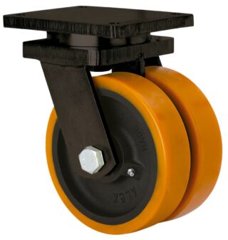 ALEX - RUEDA GIRATORIA.PLACA 10HLG250-HUB HIERRO-POLIUR.NARANJA(DOBLE) EJE BOLAS