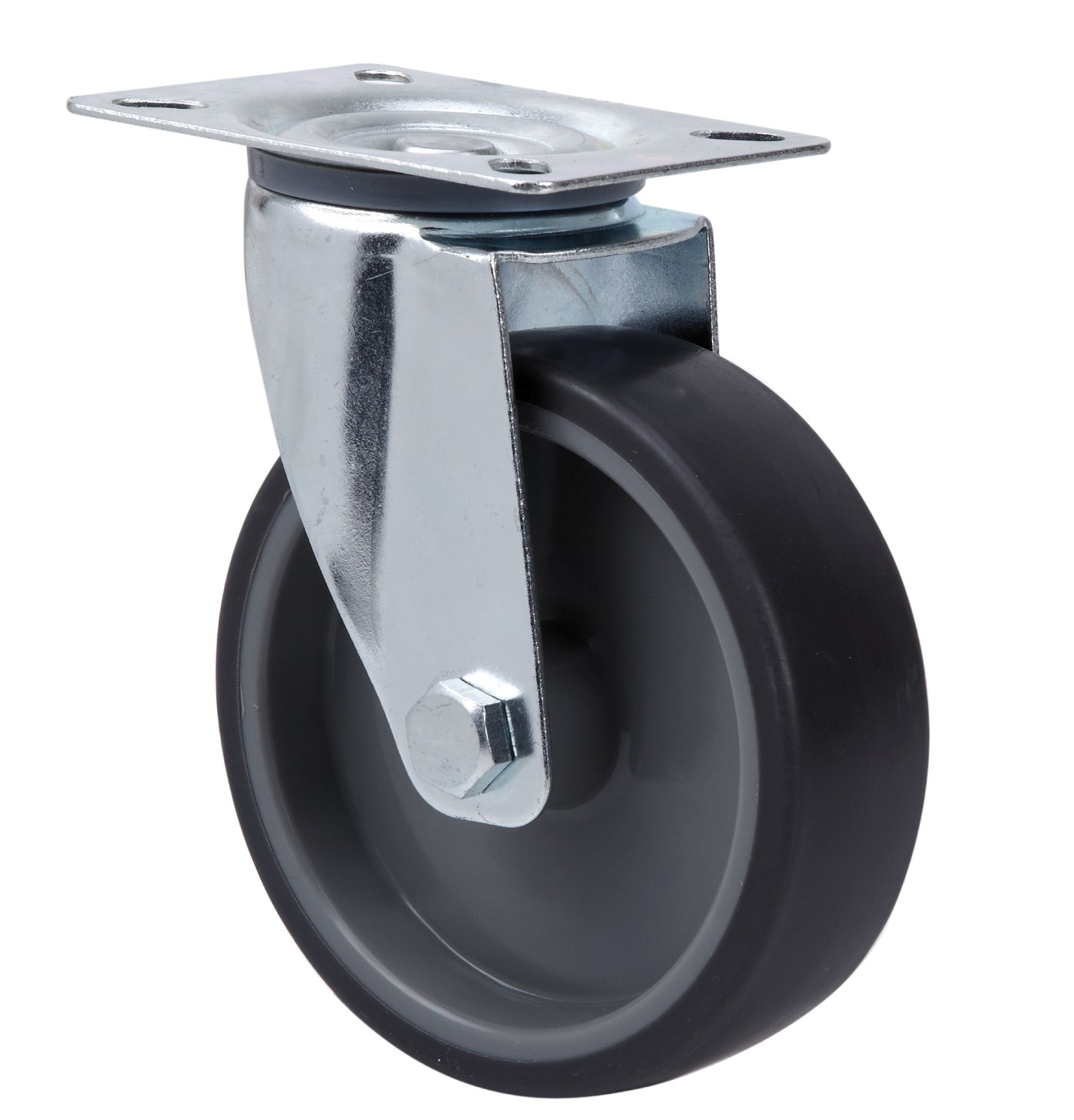 ALEX - RUEDA GIRATORIA.PLACA 124.1-200-1 POLIAMIX-GOMA GRIS EJE LISO