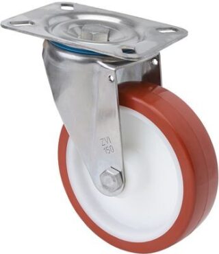 ALEX - RUEDA GIRATORIA.PLACA INOX.10ZVI150-POL POLIAMIX BLANCO-POLIUR.MARRON EJE LISO