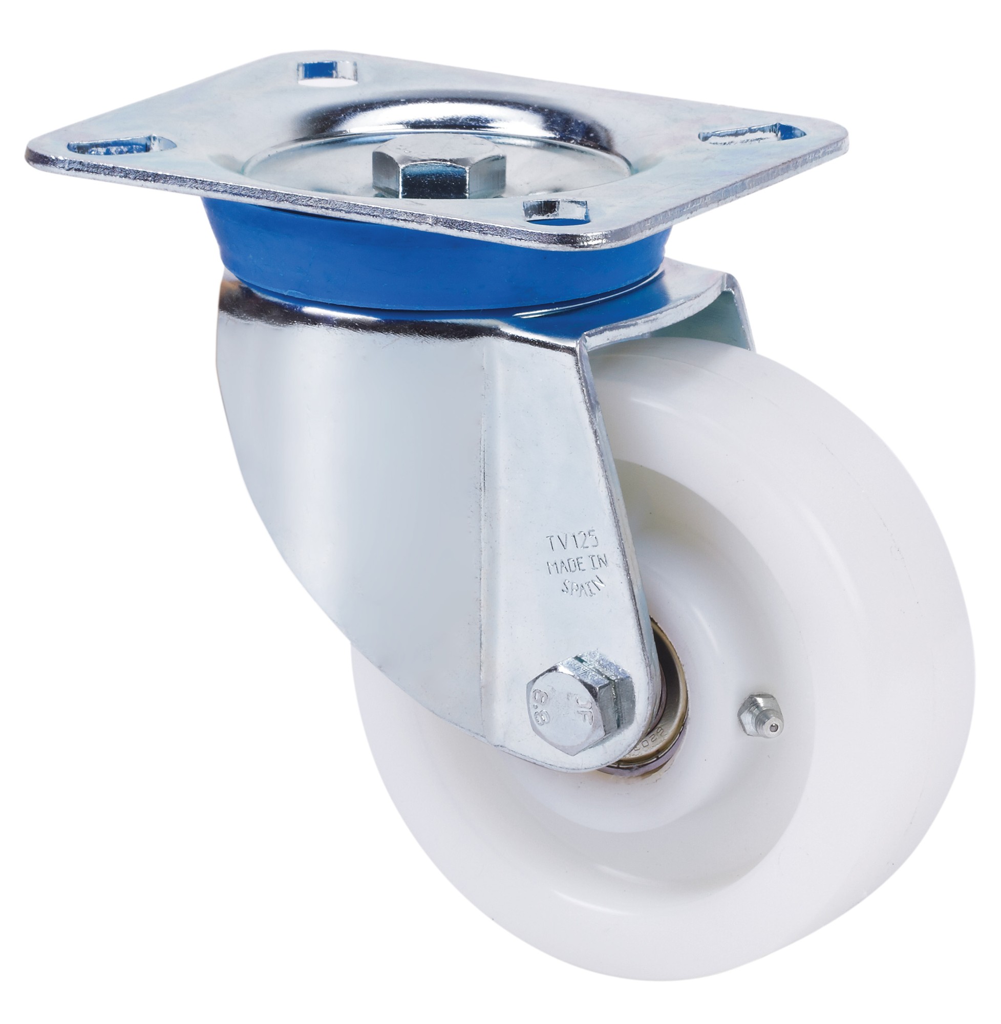 ALEX - RUEDA GIRATORIA.PLACA 10TV200-FTB NYLON BLANCO EXTRAFUERTE EJE BOLAS