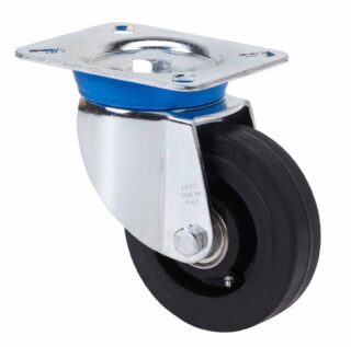 ALEX - RUEDA GIRATORIA.PLACA 10TV200-HGB HIERRO-GOMA NEGRA NATURAL EJE BOLAS