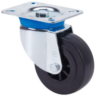 ALEX - RUEDA GIRATORIA.PLACA 10TV150-TPGN NYLON NEGRO-GOMA NEGRA EJE LISO