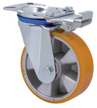 ALEX - RUEDA GIRATORIA.PLACA MEC.DIR.10ZVMD200-AUB ALUMINIO-POLIUR.NARANJA EJE BOLAS