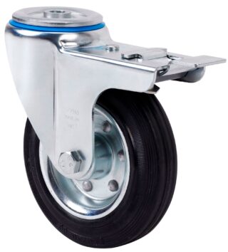 ALEX - RUEDA GIRATORIA.AGUJERO M12 FRENO 20ZVFD200-BSR METALICO-GOMA NEGRA RODILLOS