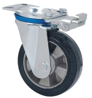 ALEX - RUEDA GIRATORIA.PLACA MEC.DIR.10ZVMD200-DEB ALUMINIO-GOMA NEGRA ELASTICA BOLAS