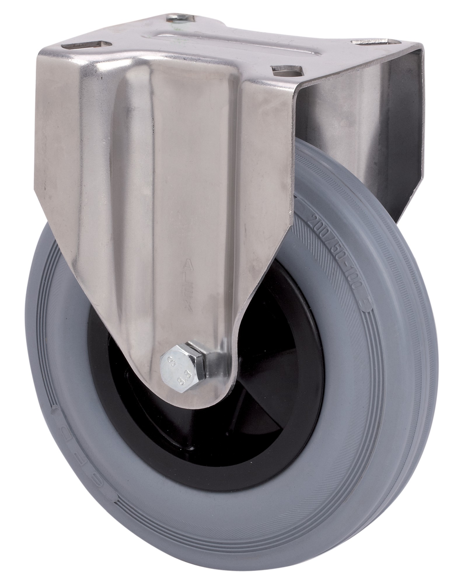 ALEX - RUEDA FIJA INOX.17ZVI160-PSR POLIAMIX-GOMA GRIS EJE RODILLOS