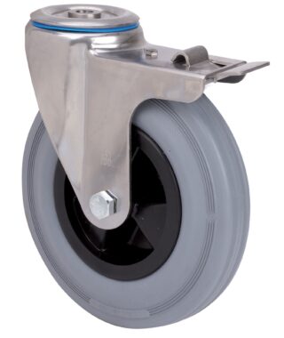 ALEX - RUEDA GIRATORIA.AGUJ.M12 FRENO INOX.20ZVIFD160-PSR POLIAMIX-GOMA GRIS RODILLOS