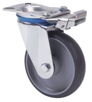 ALEX - RUEDA GIRATORIA.MEC.DIR.10ZVMD200-PGZN POLIAMIX-GOMA GRIS INYECT.EJE LISO