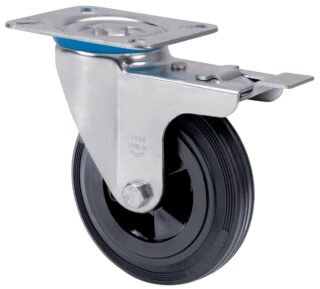 ALEX - RUEDA GIRATORIA.PLACA FRENO 10ZVFD160-PSR POLIAMIX-GOMA NEGRA EJE RODILLOS