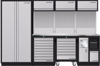 KRAFTWERK - MOBILIO Mueble modular 4 elementos, 2000x2955x488 Encimera Acero Inox. - 1 arm ruedas.