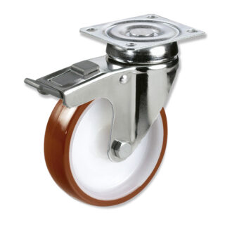 GAYNER - Rotante inox girt d.063 Poliuretano con freno BIPG3 063 NPL3-FD