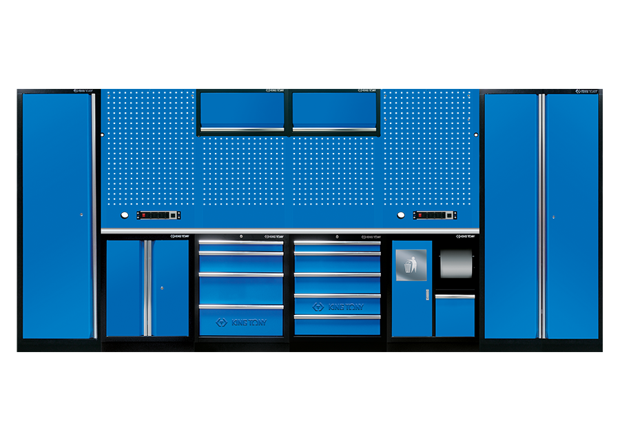 KING TONY - Mobiliario de taller 4 muebles y armarios - color azul "inoxidable"