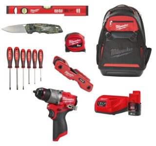 MILWAUKEE - KIT ESPECIAL MILWAUKEE TALADRO M12 FPD2 + MOCHILA JOBSITE Y SELECCIÓN DE HERRAMIENTAS