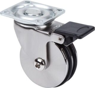 ALEX - RUEDA GIRATORIA.PLACA FRENO 10ALUFN100 ALUMINIO NIQUELADO-POLIURETANO EJE LISO