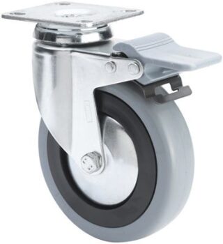 ALEX - RUEDA GIRATORIA.PLACA FRENO 10BHAFD125CP-PGAN POLIAMIX-GOMA GRIS EJE LISO