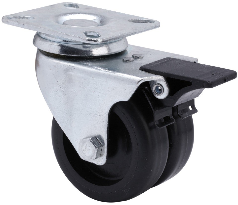 ALEX - RUEDA GIRATORIA.PLACA FRENO 10IFD75-BP POLIAMIX NEGRO (DOBLE) EJE LISO