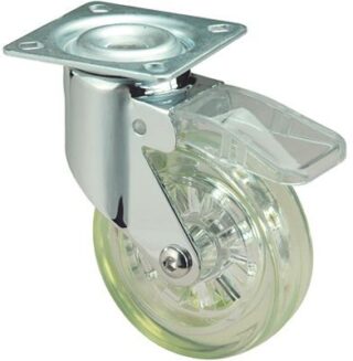 ALEX - RUEDA GIRATORIA.PLACA FRENO CROMADA PULIDA 10MDCFN75 POLIUR.VERDE EJE LISO