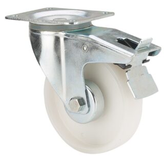 ALEX - RUEDA GIRATORIA.PLACA FRENO 130.1-200-3 CP POLIAMIX BLANCO EJE LISO