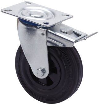 ALEX - RUEDA GIRATORIA.PLACA FRENO 123.1-200-3 POLIAMIX-GOMA NEGRA EJE LISO