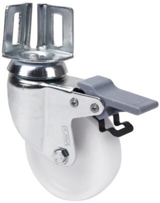 ALEX - RUEDA GIRATORIA.PLETINA ANGULAR FRENO 16BHFD80-SL PLASTICO BLANCO EJE LISO