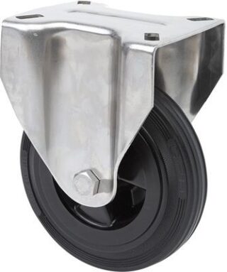 ALEX - RUEDA FIJA INOX.17ZVLI125-PSN POLIAMIX-GOMA NEGRA EJE LISO