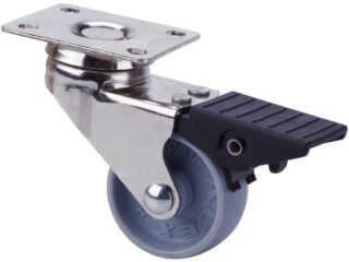 ALEX - RUEDA GIRATORIA.PLACA FRENO NIQUEL.10BDRFN60-BP PLASTICO GRIS EJE LISO