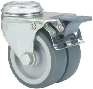 ALEX - RUEDA GIRATORIA.AGUJERO M10 FRENO 20IFD75-PGI POLIAMIX-GOMA GRIS (DOBLE) LISO