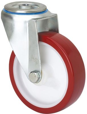 ALEX - RUEDA GIRATORIA.AGUJERO M12 20ZV200-POL POLIAMIX BLANCO-POLIUR.MARRON EJE LISO