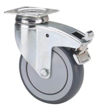 ALEX - RUEDA GIRATORIA.PLACA FRENO 300-125-3 CP POLIAMIX-GOMA GRIS EJE BOLAS