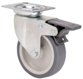 ALEX - RUEDA GIRATORIA.PLACA FRENO 401-060-3 POLIAMIX-GOMA GRIS EJE LISO