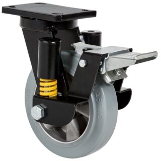 ALEX - RUEDA GIRATORIA.PLACA FR.10HLSEFN200-DEGB SUSPENSION GOMA GRIS ELASTICA BOLAS