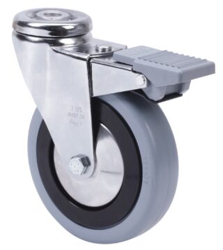 ALEX - RUEDA GIRATORIA.AGUJERO M12 FRENO 20AFD125CP-PGAN POLIAMIX-GOMA GRIS EJE LISO