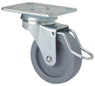 ALEX - RUEDA GIRATORIA.PLACA FRENO VARILLA 10BSRFV60-BP PLASTICO GRIS EJE LISO