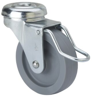 ALEX - RUEDA GIRATORIA.AGUJERO M10 FRENO VARILLA 21BSRFV60-BP PLASTICO GRIS EJE LISO