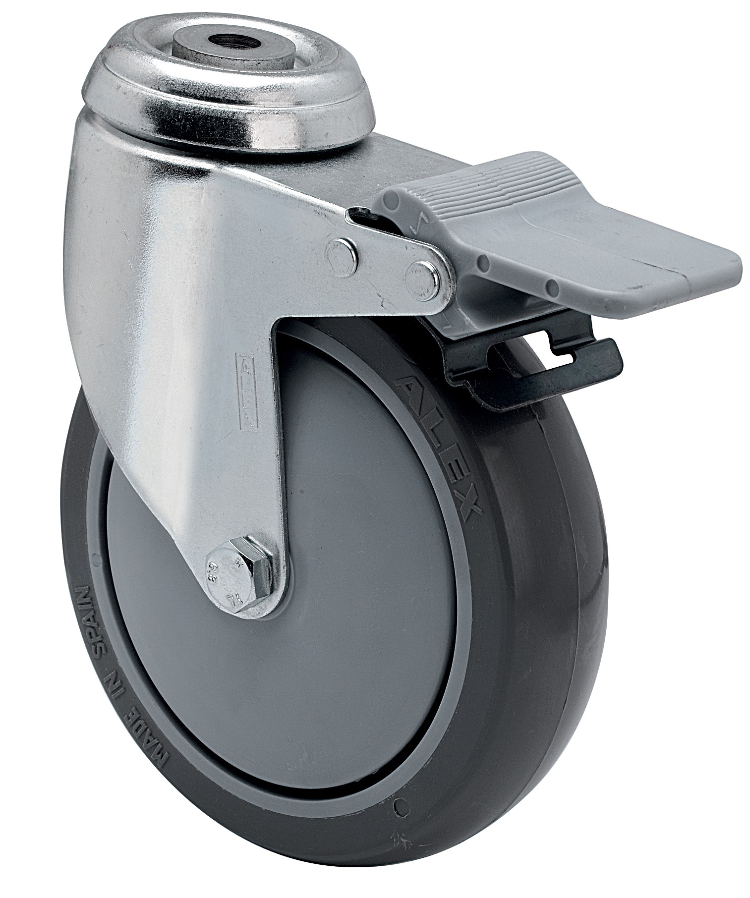 ALEX - RUEDA GIRATORIA.AGUJERO M10 FRENO 20BHAFD125CP-PGAISB GOMA GRIS EJE BOLAS