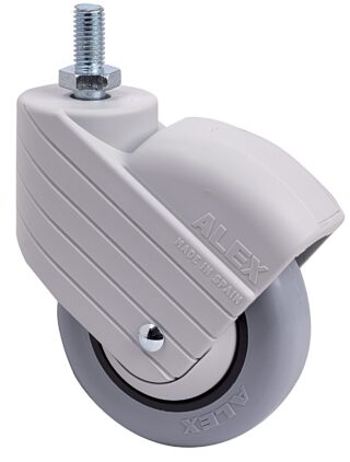 ALEX - RUEDA GIRATORIA.ESPIGA ROSC.M10x20 GRIS 50HP100CP-PLGI POLIAMIX-GOMA GRIS LISO