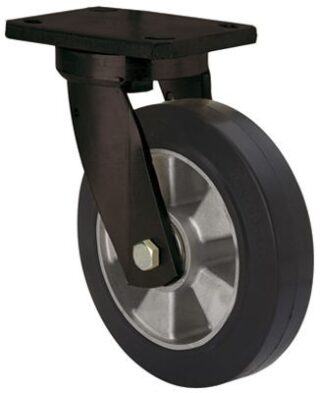 ALEX - RUEDA GIRATORIA.PLACA 10HLB200-DEB ALUMINIO-GOMA NEGRA ELASTICA EJE BOLAS