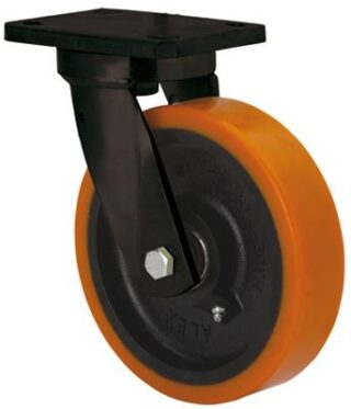 ALEX - RUEDA GIRATORIA.PLACA 10HLB250H-HUB HIERRO-POLIUR.NARANJA EJE BOLAS