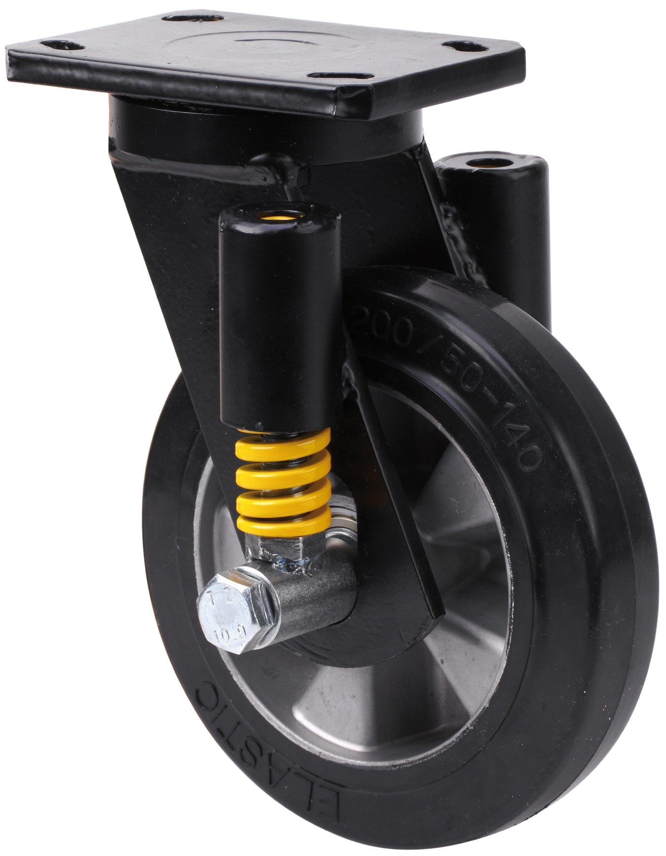 ALEX - RUEDA GIRATORIA.PLACA 10HLSE160-DEB SUSPENSION GOMA NEGRA ELASTICA EJE BOLAS