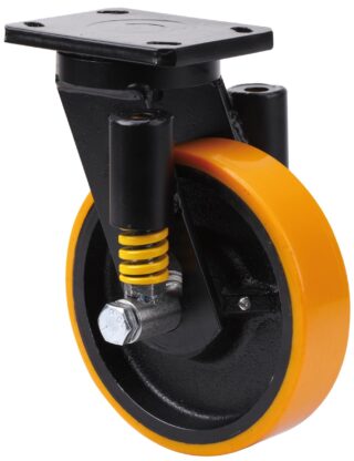 ALEX - RUEDA GIRATORIA.PLACA 10HLSE250-HUB SUSPENSION HIERRO-POLIUR.NARANJA EJE BOLAS