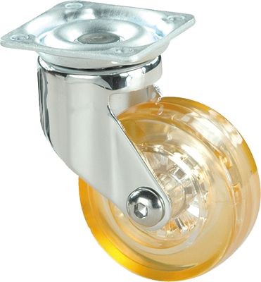 ALEX - RUEDA GIRATORIA.PLACA CROMADA PULIDA 10MDC50 POLIUR.NARANJA EJE LISO