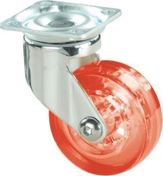 ALEX - RUEDA GIRATORIA.PLACA CROMADA PULIDA 10MDC75 POLIUR.ROJO EJE LISO